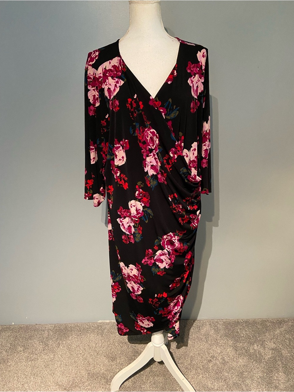 Lane Bryant 22/24 Black Dress with Pink Floral Print